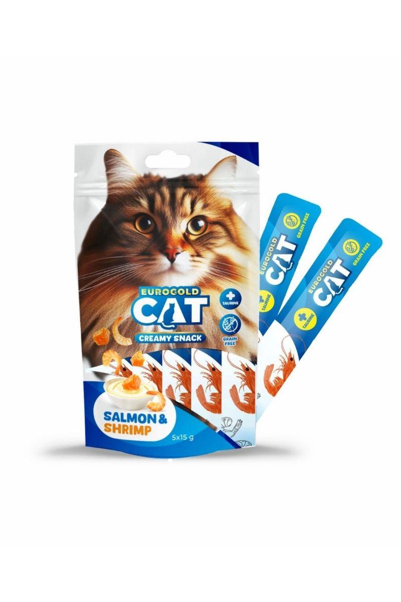 EuroGold Cat Creamy Somon - Karides Sıvı Kedi Ödül Maması  5x15Gr