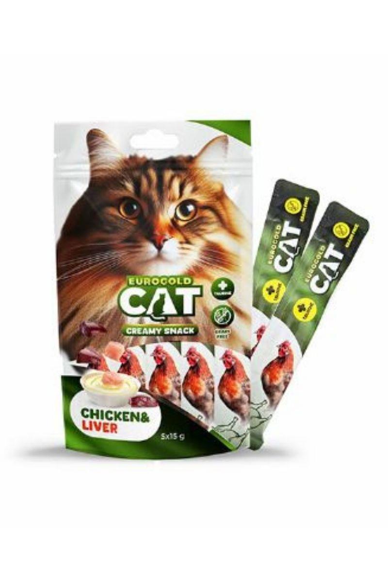 EuroGold Cat Creamy Tavuk - Ciğer Sıvı Kedi Ödül Maması 5x15Gr