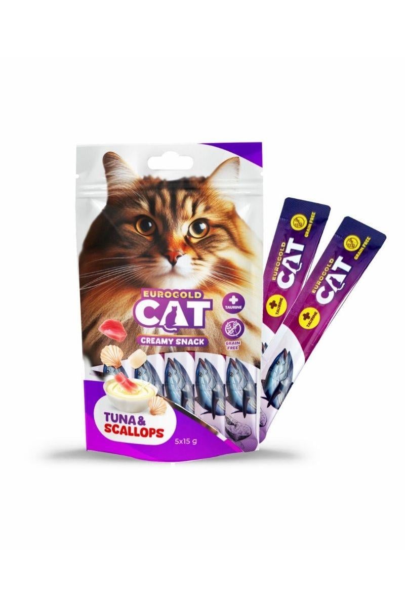 EuroGold Cat Creamy Ton - Deniz Tarağı Sıvı Kedi Ödül Maması  5x15Gr