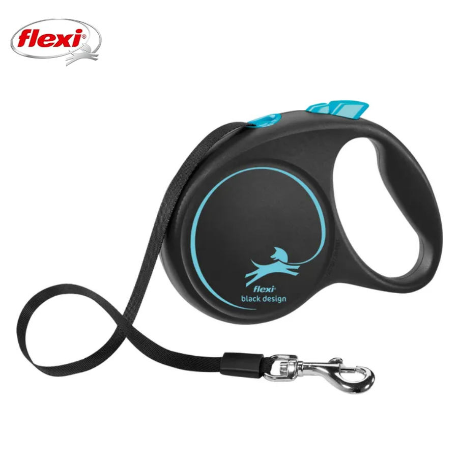 Flexi Black Design Otomatik Şeritli Köpek Gezdirme Kayışı 5Mt (M) Mavi