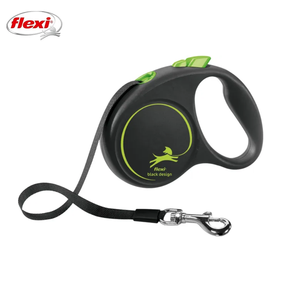 Flexi Black Design Otomatik Şeritli Köpek Gezdirme Kayışı 5Mt (S) Yeşil