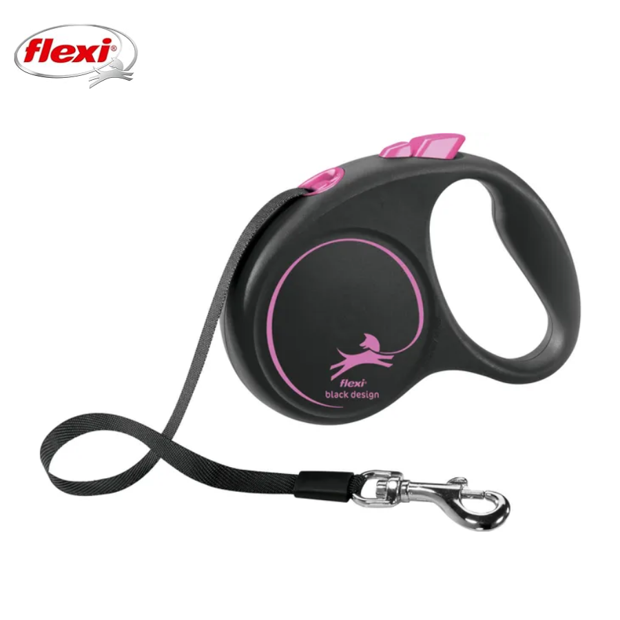 Flexi Black Design Otomatik Şeritli Köpek Gezdirme Kayışı 5Mt (S) Pembe