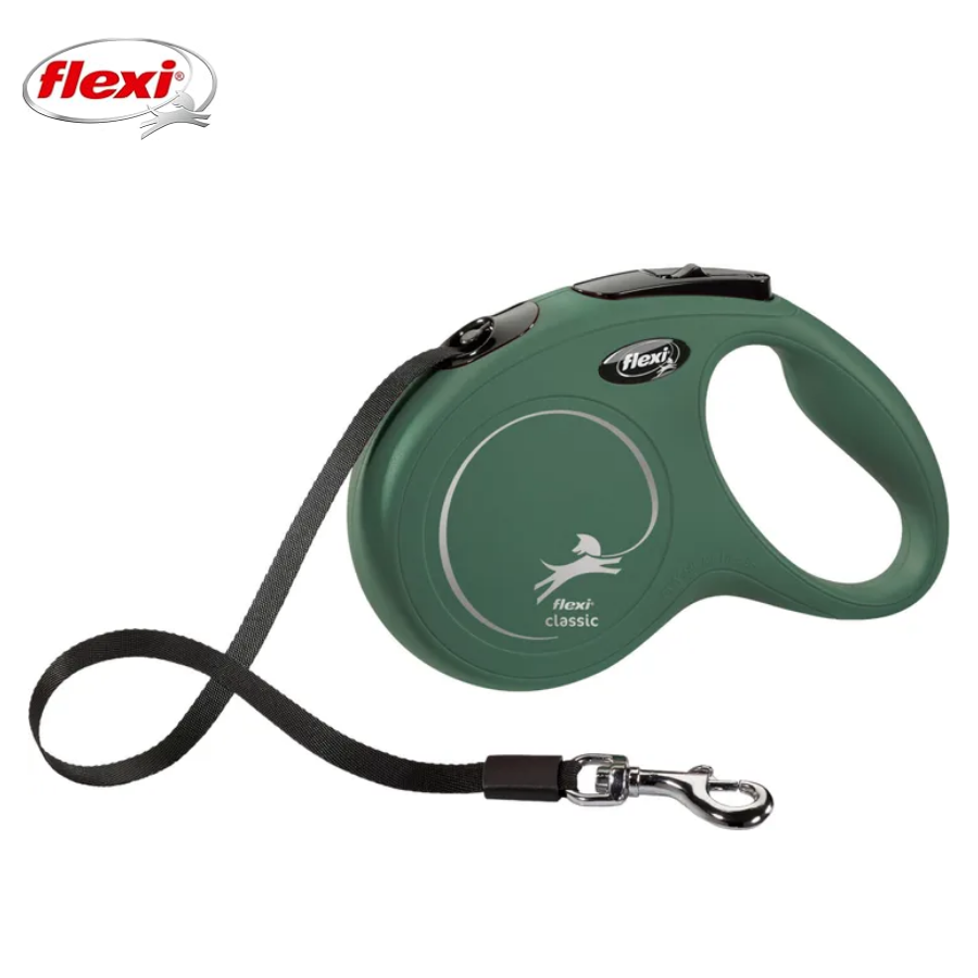 Flexi New Classic Otomatik Şeritli Köpek Gezdirme Kayışı 5Mt (S) Yeşil
