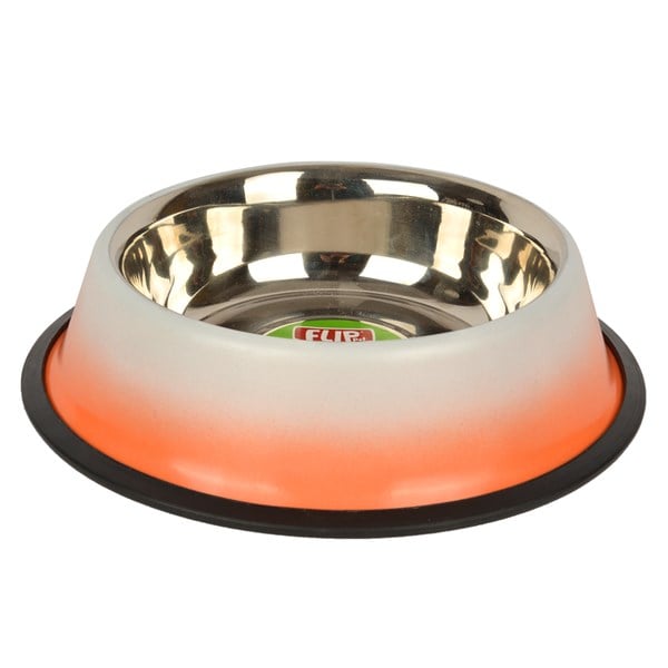 Flip Çift Renkli Çelik Köpek Mama ve Su Kabı (Turuncu) 960ml