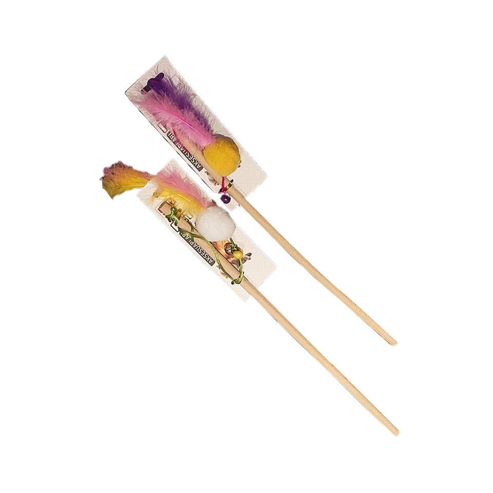 Flip Pet Ahşap Saplı Zilli Ponpon Toplu Kedi Oyun Oltası 40cm