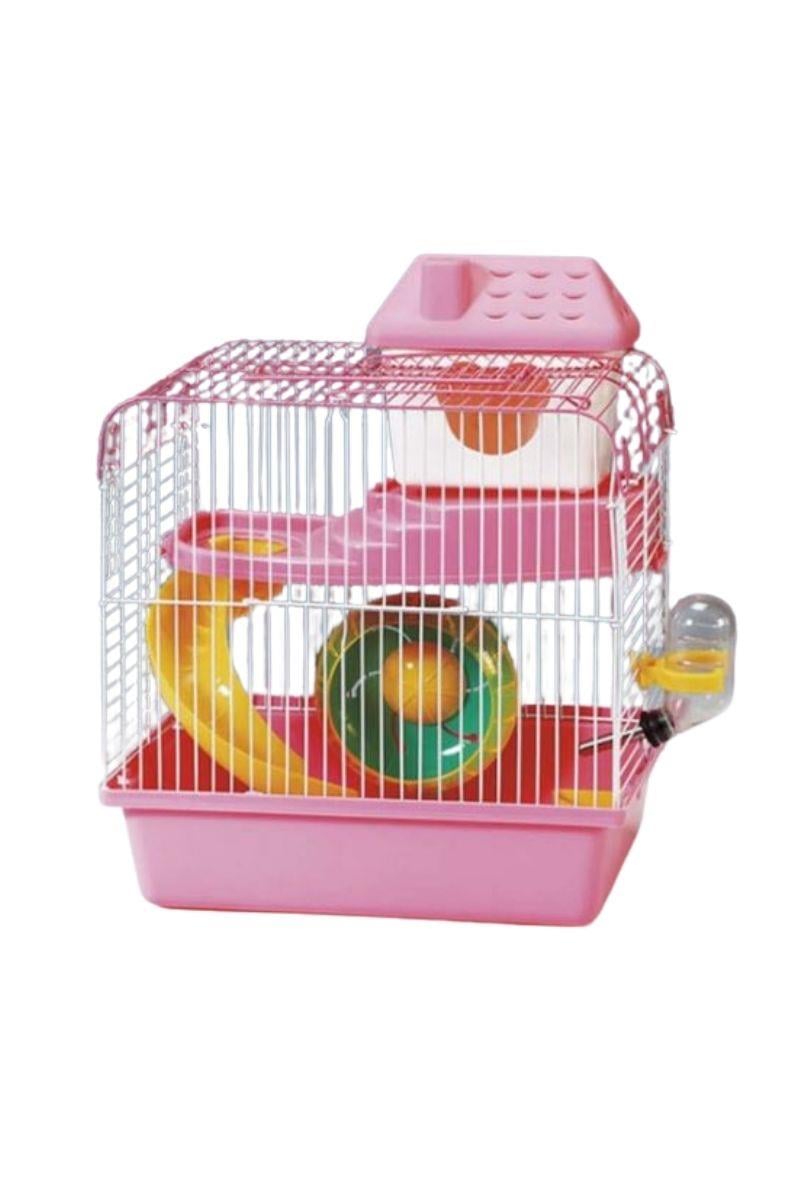 Full Aksesuarlı İki Katlı Hamster Kafesi Pembe