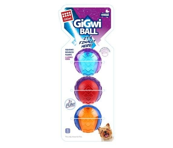 Gigwi Ball Sesli Sert Top Köpek Oyuncağı- Karışık Renkli 3'lü (S) 
