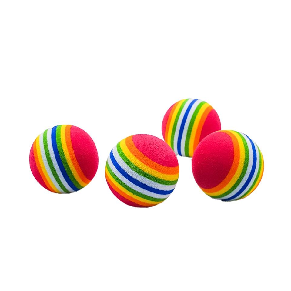 Gökkuşağı Renkli Top Kedi Oyuncağı 4'lü 