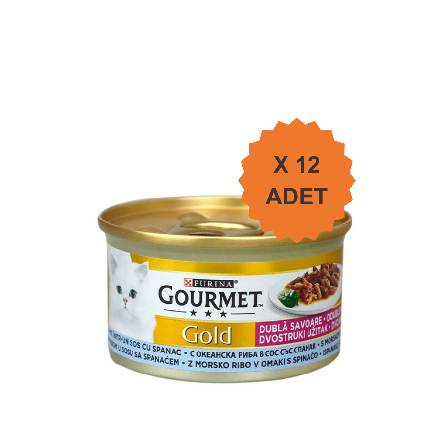 Gourmet Gold Çifte Lezzetli Ispanaklı Sos İçerisinde Okyanus Balıklı Yetişkin Kedi Konservesi 85Gr X 12 Adet