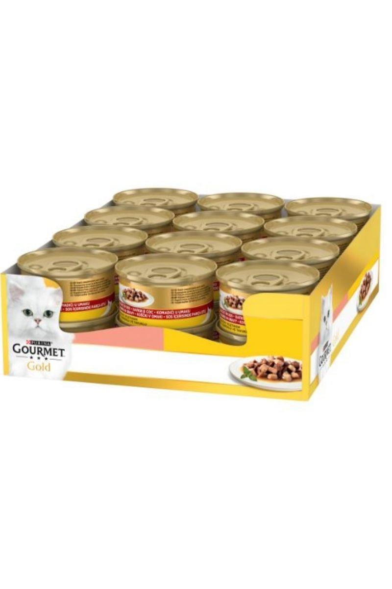 Gourmet Gold Parça Etli Somonlu ve Tavuklu Yetişkin Kedi Konservesi 85gr x 24 Adet