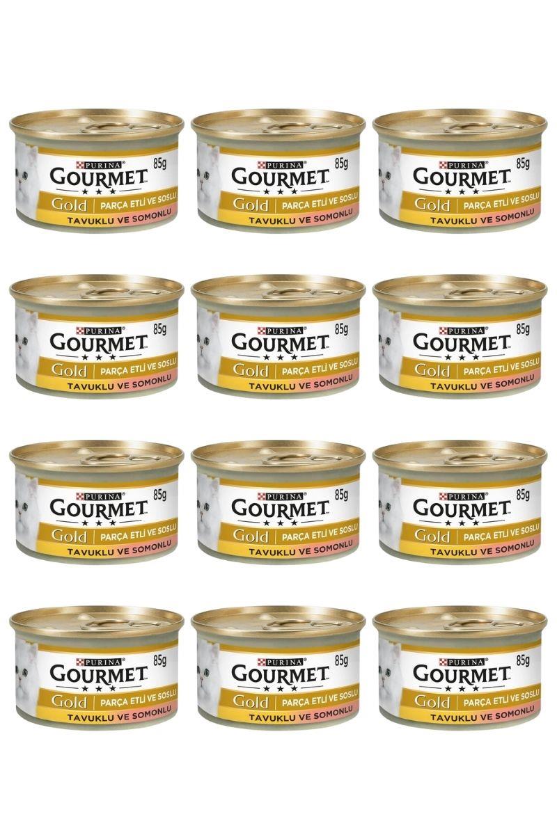 Gourmet Gold Parça Etli Somonlu ve Tavuklu Yetişkin Kedi Konservesi 85gr x 12 Adet