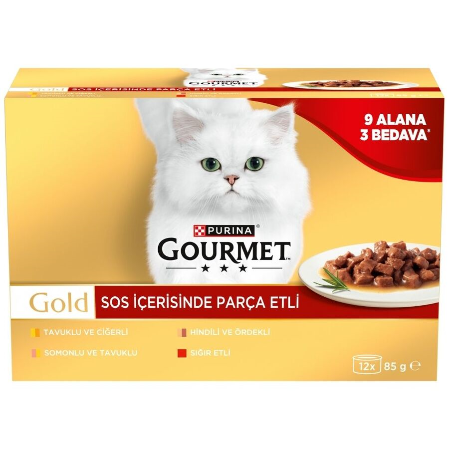 Gourmet Gold Sos İçinde Parça Etli Karışık Seri Kedi Yaş Maması 85Gr X 12 Adet (12 AL 9 ÖDE)