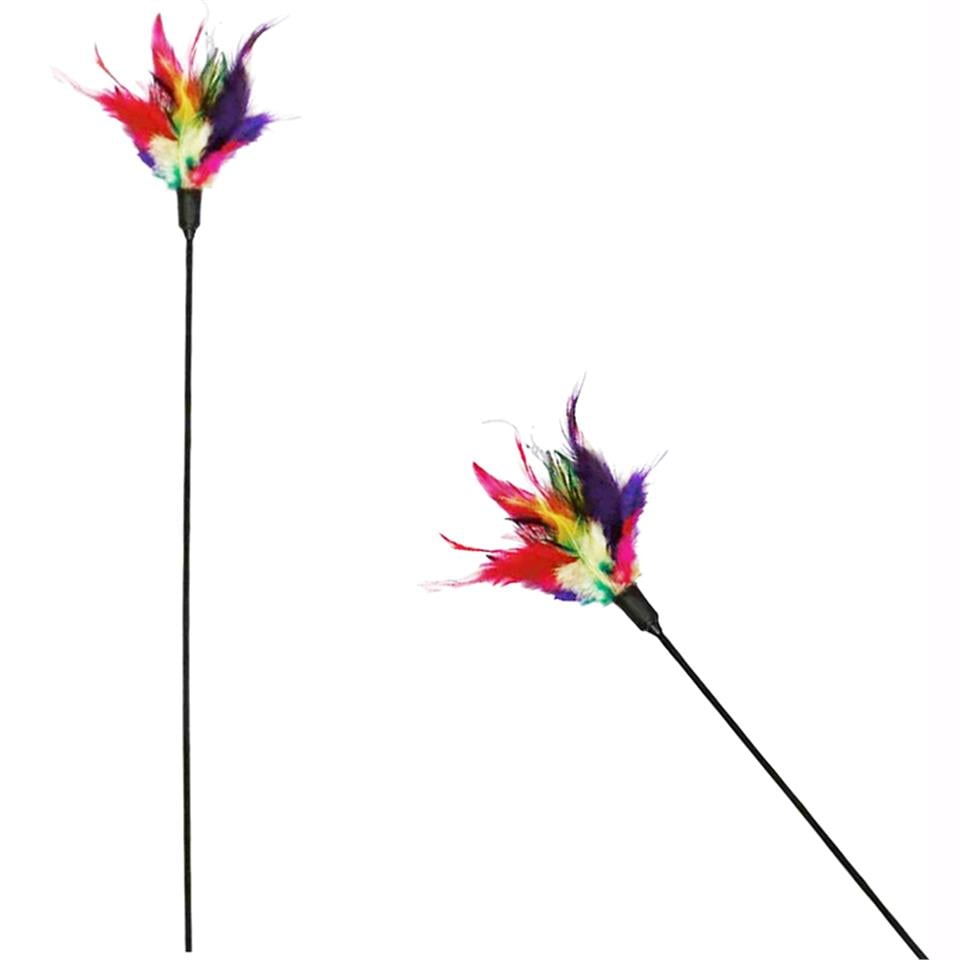 Hangyi Plastik Saplı Zilli Yoğun Kuş Tüylü Kedi Oltası 50cm 