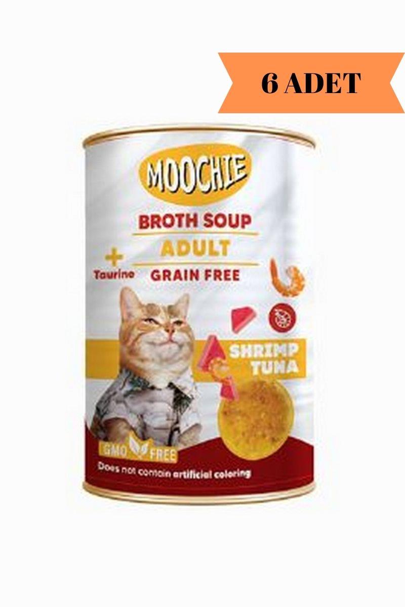 Moochie Broths Soup Ton Balıklı ve Karidesli Tahılsız Yetişkin Kedi Çorbası 135ML x 6 Adet