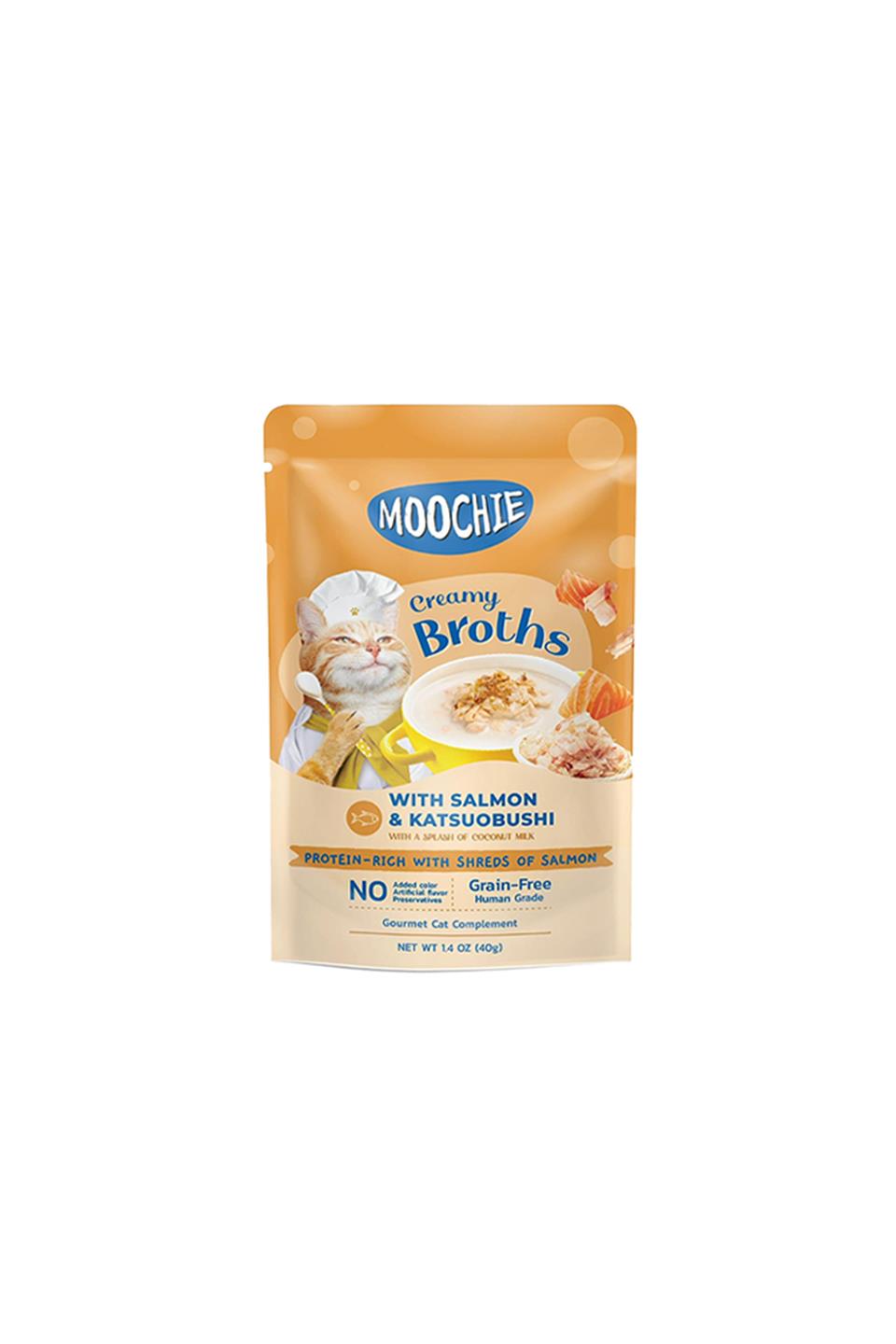 Moochie Creamy Broths with Somon & Katsubish Tahılsız Yetişkin Kedi Çorbası 40 Gr