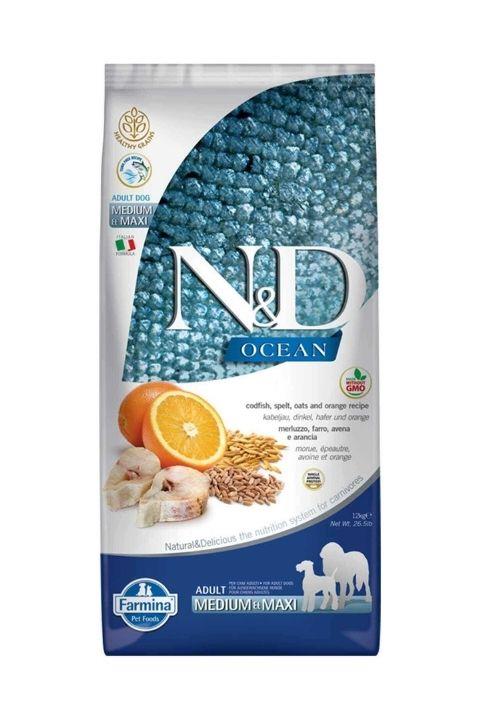 N&D Ocean Morina Balıklı ve Portakallı Orta ve Büyük Irk Yetişkin Köpek Maması 12Kg
