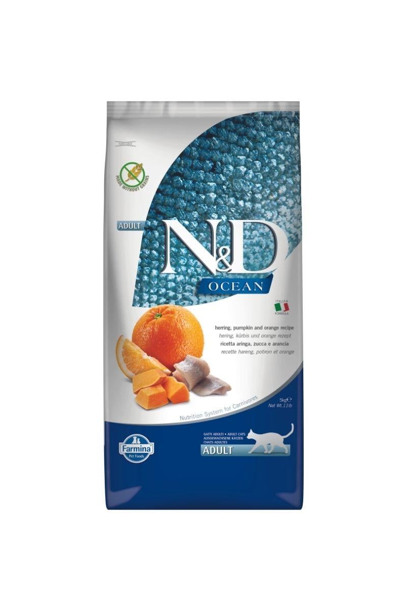 N&D Ocean Ringa Balığı, Balkabağı & Portakal Yetişkin Kedi Maması 5 Kg