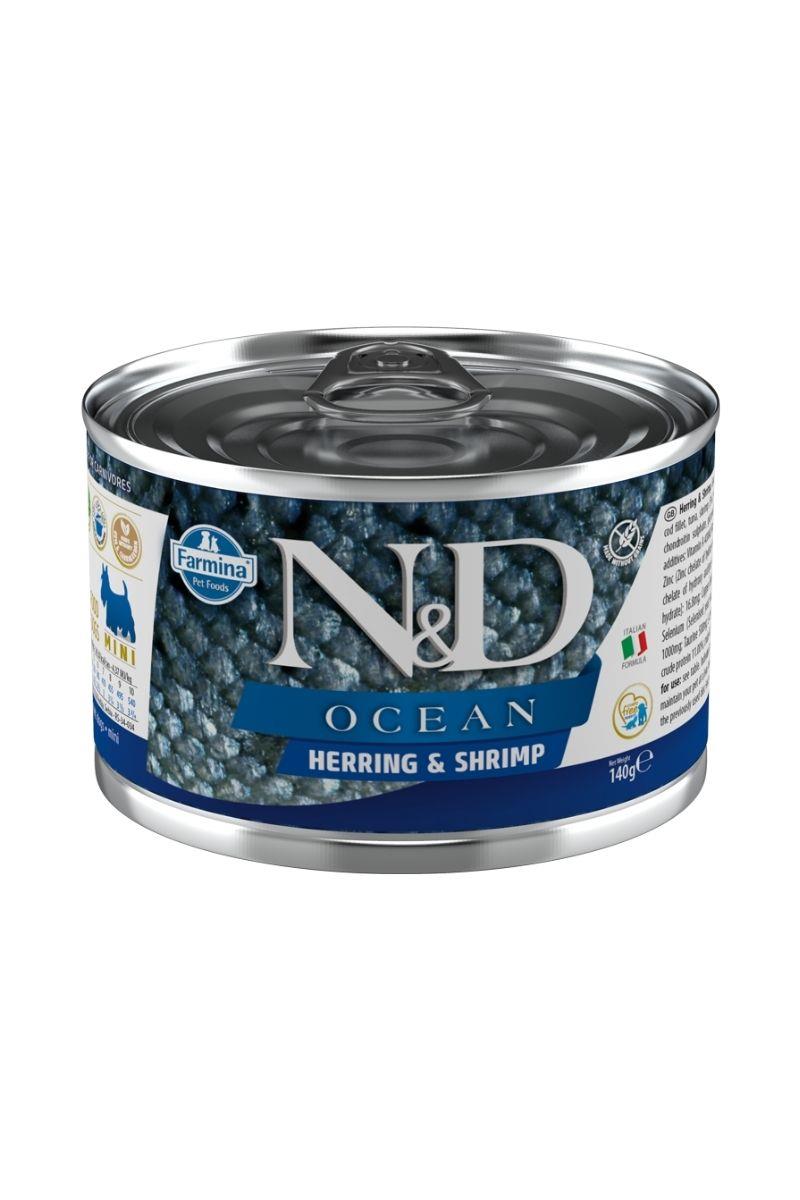 N&D Ocean Ringa Balığı ve Karidesli Mini Irk Yetişkin Köpek Konservesi  140 Gr