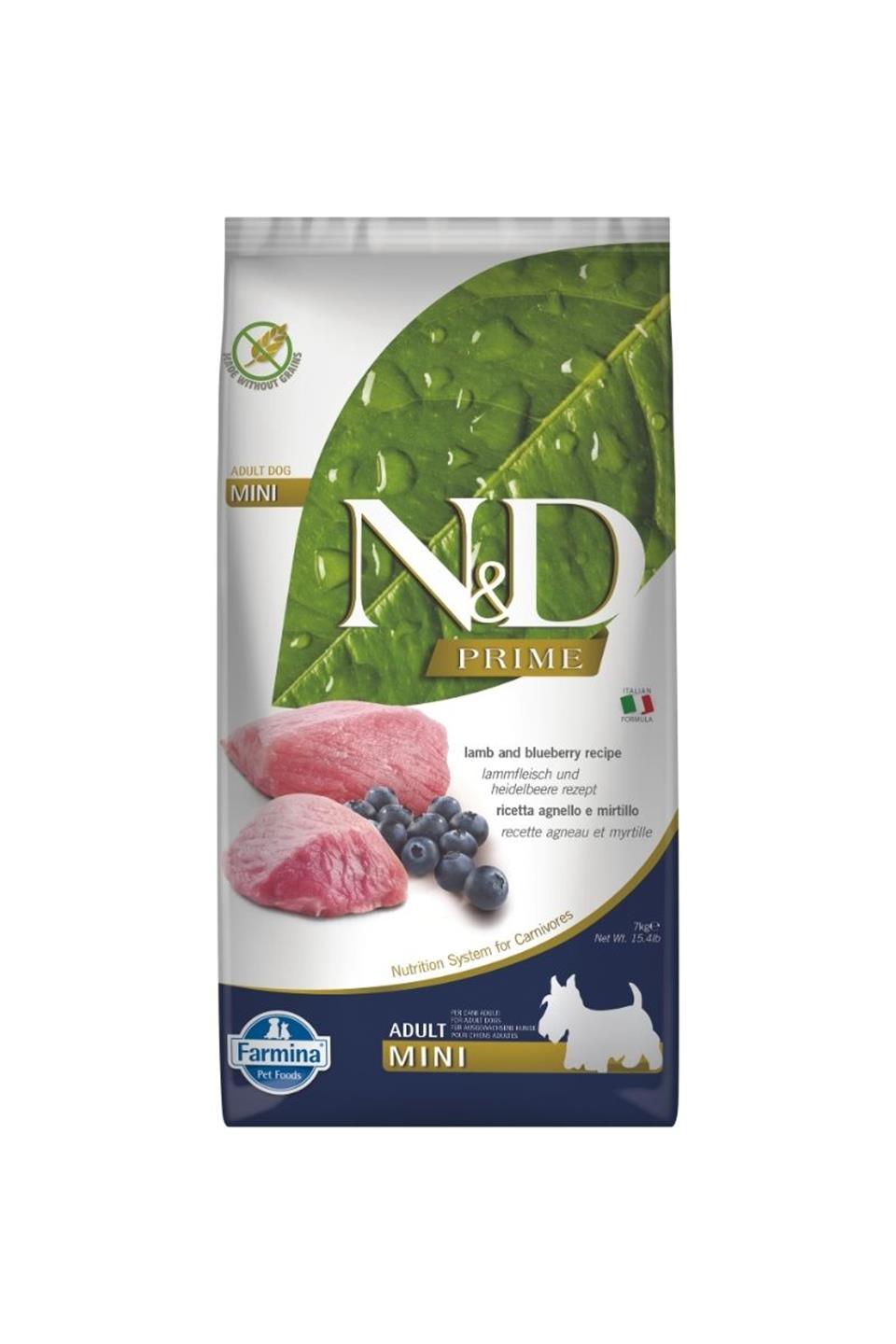 N&D Prime Tahılsız Kuzu & Yabanmersini Küçük Irk Yetişkin Köpek Maması 7 Kg