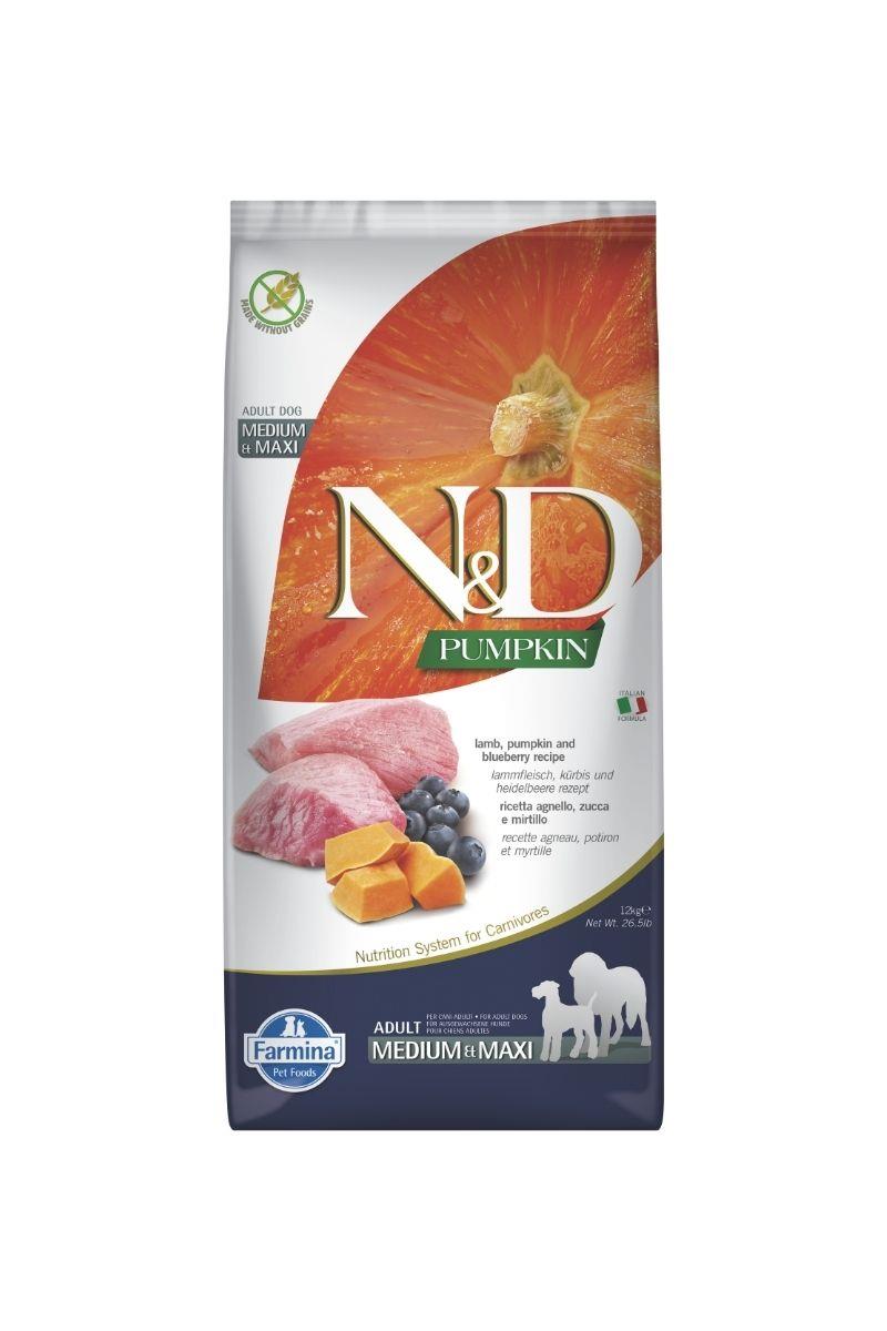 N&D Pumpkin Tahılsız Kuzu ve Yabanmersinli Orta ve İri Irk Yetişkin Köpek Maması 12 Kg 