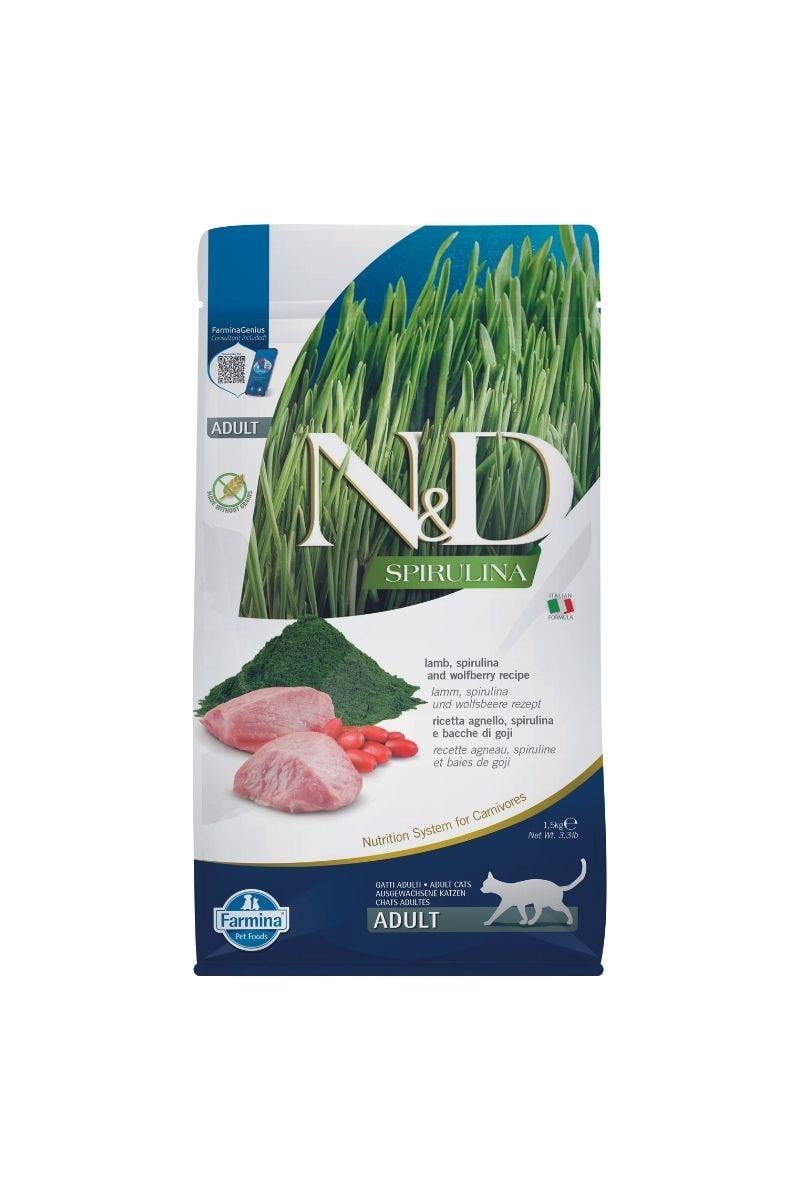 N&D Spirulina Lamb Kuzulu Tahılsız Yetişkin Kedi Maması 1,5kg