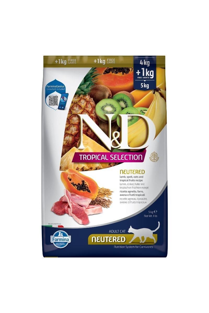 N&D Tropikal Selection Kuzulu Kısırlaştırılmış Yetişkin Kedi Maması 4+1 Kg