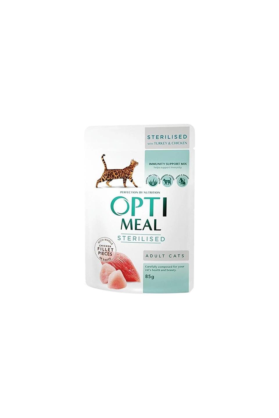 Optimeal Super Premium Sterilised Tavuk Etli ve Hindi Filetolu Kısırlaştırılmış Kedi Yaş Maması 85 Gr