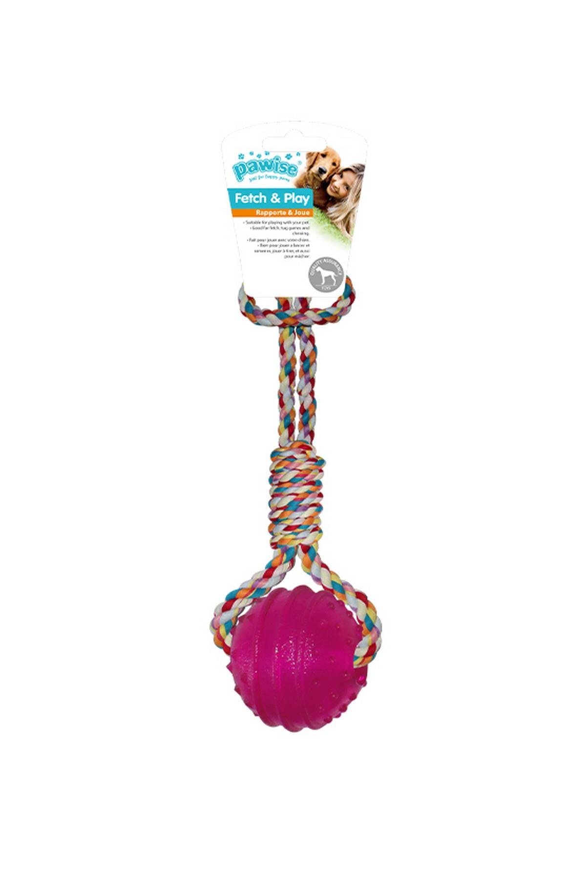 Pawise İp Tutma Saplı Diş İpi Köpek Oyuncağı 34 cm pembe