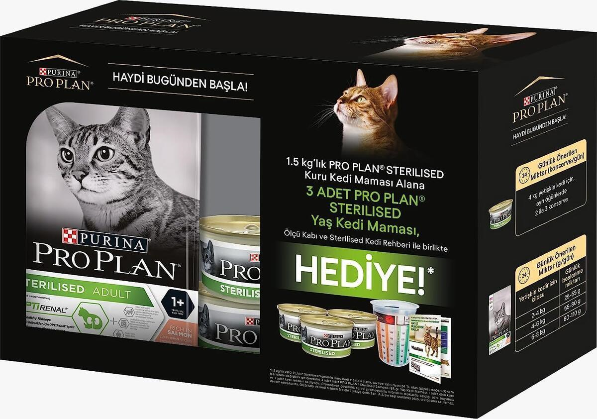 Pro Plan Sterilised Somonlu Kısırlaştırılmış Kedi Maması 1,5 Kg (85gr X 3 Adet Yaş Mama) Hediyeli