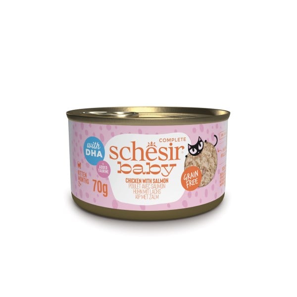 Schesir Baby Sos İçinde Tavuklu ve Somonlu Yavru Kedi Konservesi 70Gr