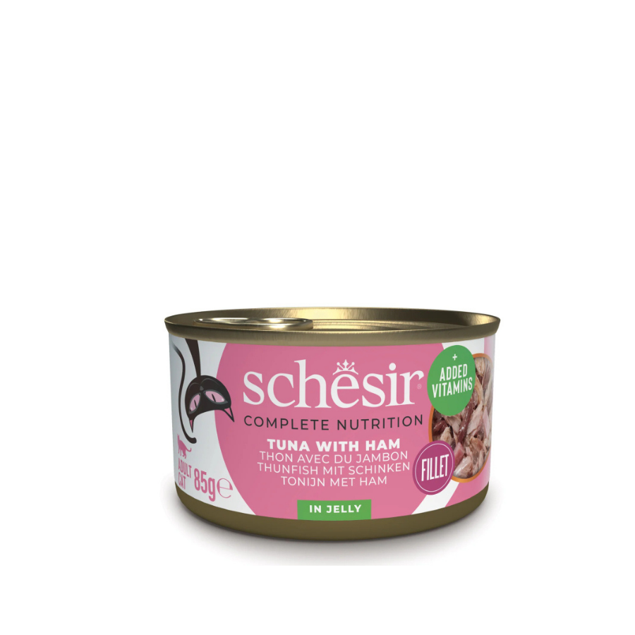 Schesir Jelly Ton Balığı ve Jambon Jöle İçinde Yetişkin Kedi Konservesi 85Gr