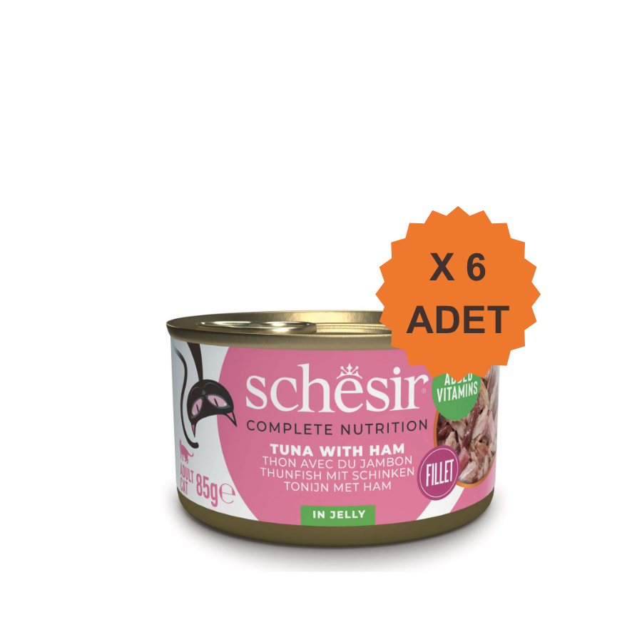 Schesir Jelly Ton Balığı ve Jambon Jöle İçinde Yetişkin Kedi Konservesi 85Gr X 6 Adet