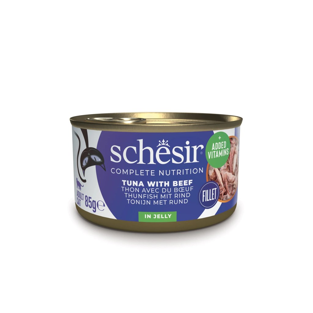 Schesir Jelly Ton Balığı ve Sığır Eti Jöle İçinde Yetişkin Kedi Konservesi 85Gr