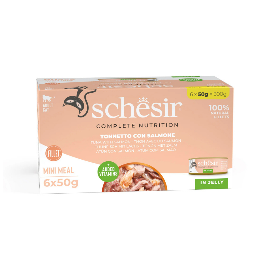Schesir Jelly Ton Balığı ve Somon Jöle İçinde Yetişkin Kedi Konservesi Multipack 50Gr X 6 Adet