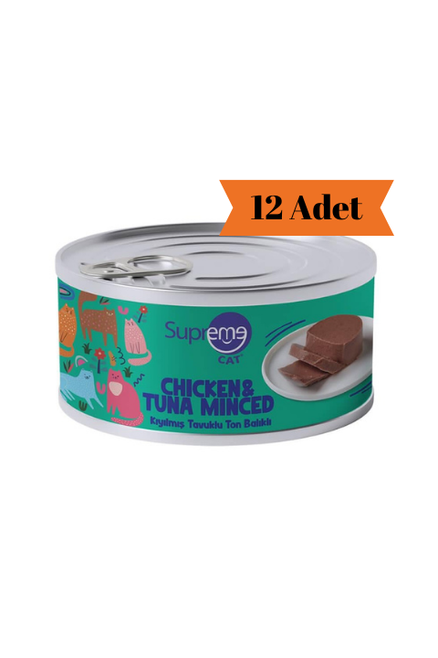 Supreme Cat Kıyılmış Tavuklu ve Ton Balıklı Yetişkin Kedi Konservesi 85Gr x 12 Adet