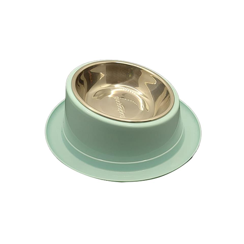 Taotaopets Eğimli Çelik Tabaklı Mama ve Su Kabı Yeşil 450 Ml