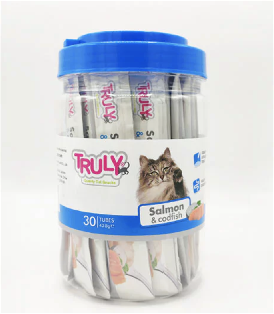 Truly Creamy Lickable Treats Salmon & Codfish Sıvı Kedi Ödül Maması 30x14 Gr