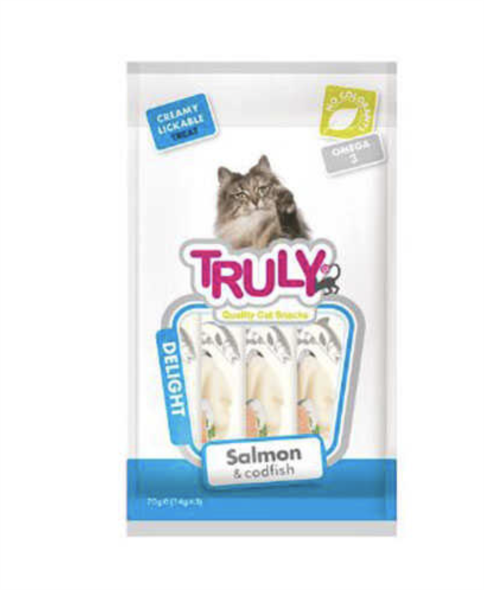 Truly Creamy Lickable Treats Salmon & Codfish Sıvı Kedi Ödül Maması 5x14 Gr