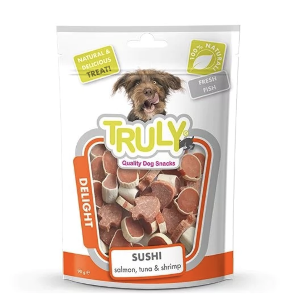 Truly Delight Sushi (Somon,Ton Balıklı ve Karidesli) Yumuşak Köpek Ödül Maması 90 Gr