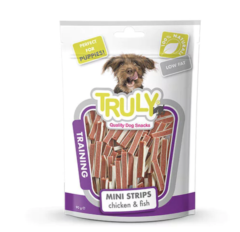 Truly Training Pupy Mini Strips Tavuklu ve Balıklı Yumuşak Yavru Köpek Ödül Maması 90 Gr