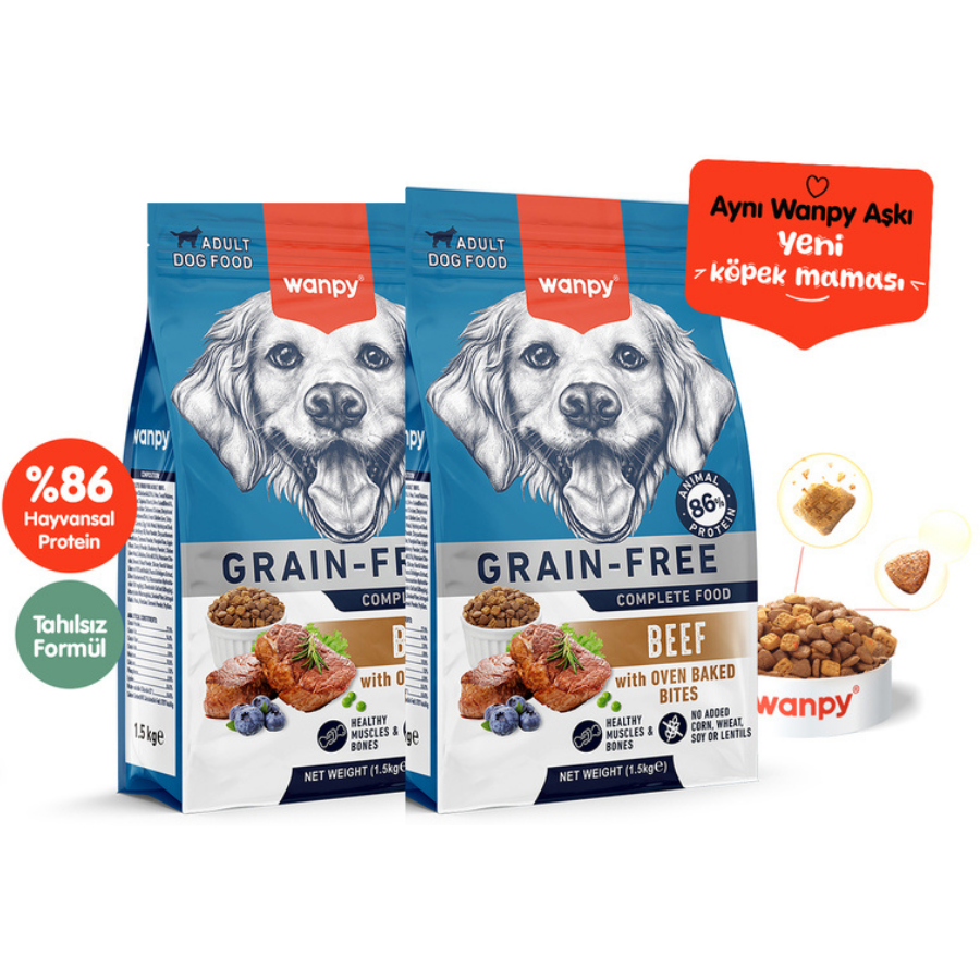 Wanpy Tahılsız Sığır Etli Yetişkin Köpek Maması 1,5Kg X 2 Adet
