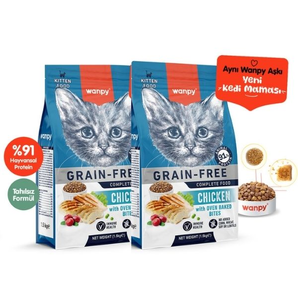 Wanpy Tahılsız Tavuklu Yavru Kedi Maması 1,5Kg X 2 Adet