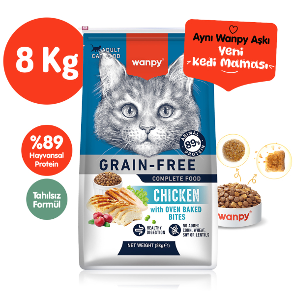 Wanpy Tahılsız Tavuklu Yetişkin Kedi Maması 8Kg