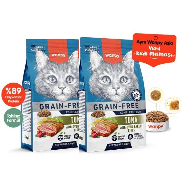 Wanpy Tahılsız Ton Balıklı Yetişkin Kedi Maması 1,5Kg X 2 Adet