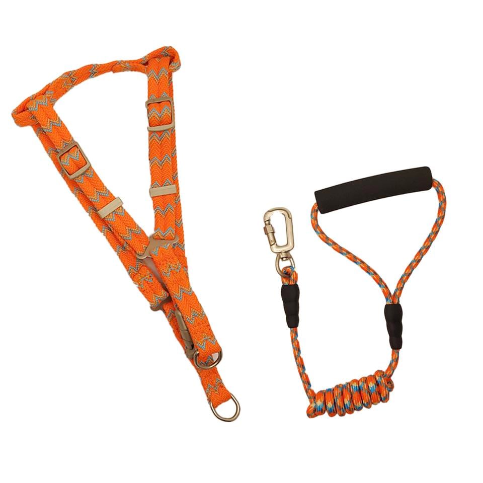 Zichen Lux Desenli Dokuma Kumaş Köpek Göğüs Tasma Seti Turuncu Mavi Medium