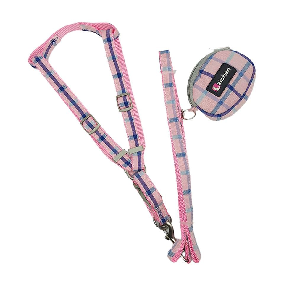 Zichen Ödül Torbalı Kareli Köpek Göğüs Tasma Seti Pembe Medium