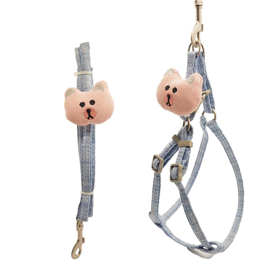 Zichen Panda Figürlü Köpek Göğüs Tasma Seti Mavi Small