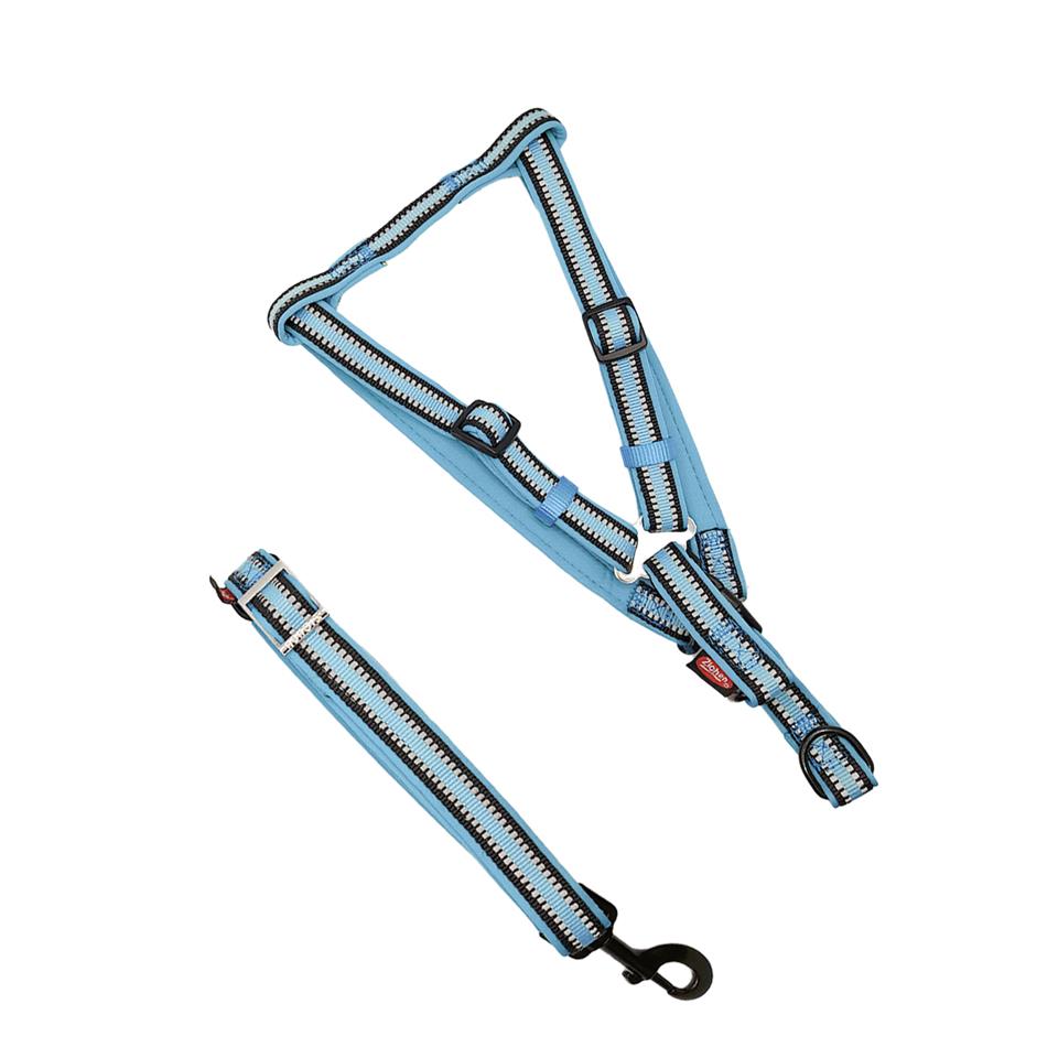 Zichen Reflektörlü Dalgıç Kumaşlı Köpek Göğüs Tasma Seti Neon Turkuaz Large