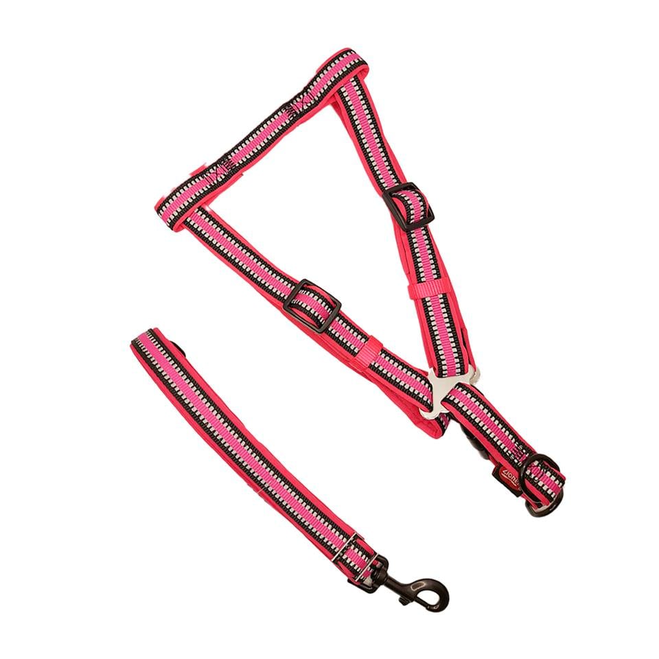 Zichen Reflektörlü Dalgıç Kumaşlı Köpek Göğüs Tasma Seti Neon Pembe Large