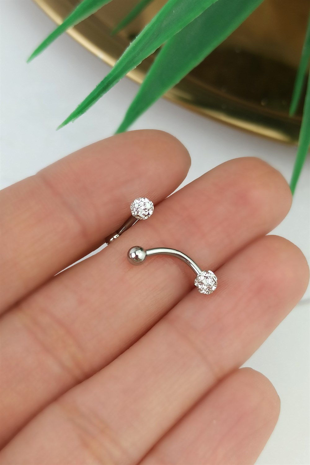 316 Cerrahi Çelik Büyük Top Taşlı Elips Piercing TrPiercing0140